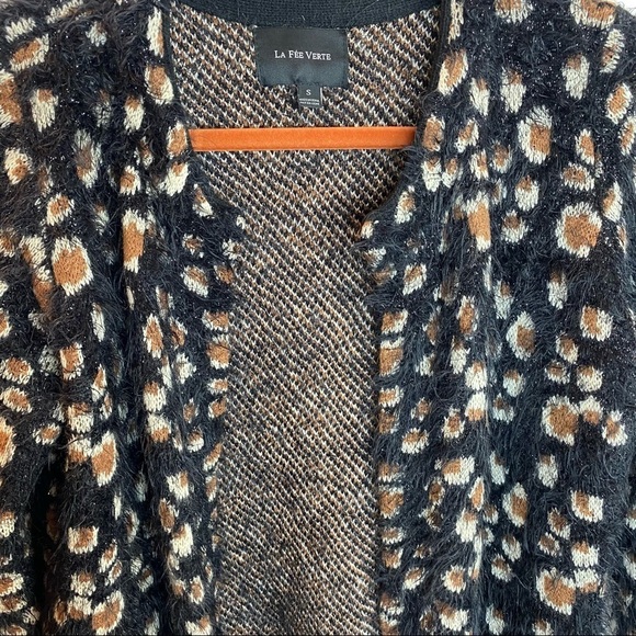 Anthropologie Feathered Leo Cardigan by La Fee Verte - Sz Small Black Motif - Picture 4 of 13